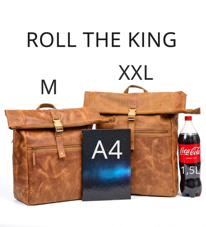 Velký rolovací batoh z pravé bůvolí kůže - Roll the King XXL